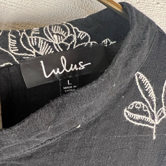 Lulus Black Long Sleeve Embroidered Dress, Large - Picture 5 of 8